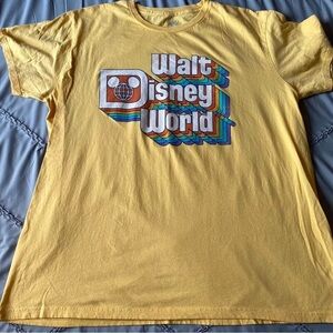 Disney Parks Walt Disney World Retro Rainbow Logo Mickey Yellow Shirt XXL